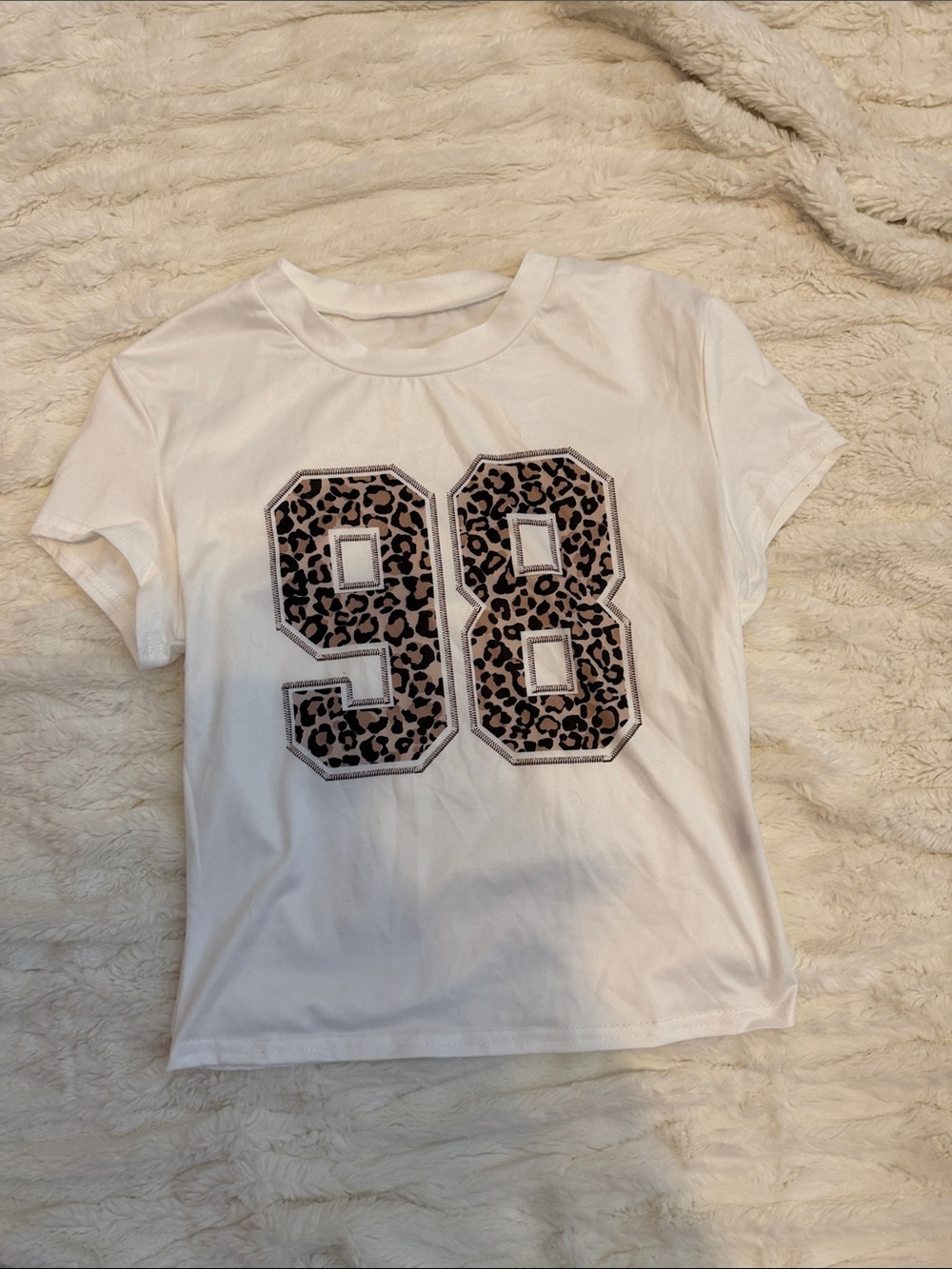 White SHEIN women’s ' Tee with Leopard '98' Graphic